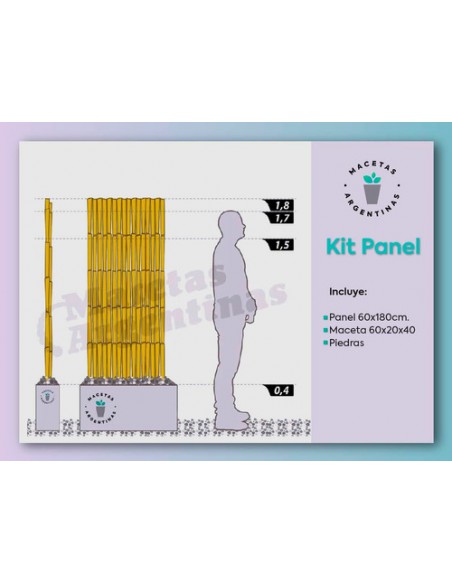825525-MLA27424911731_052018,Kit Panel Cañas Bambu 1,8m + Maceta Fibrocemento 60.cm