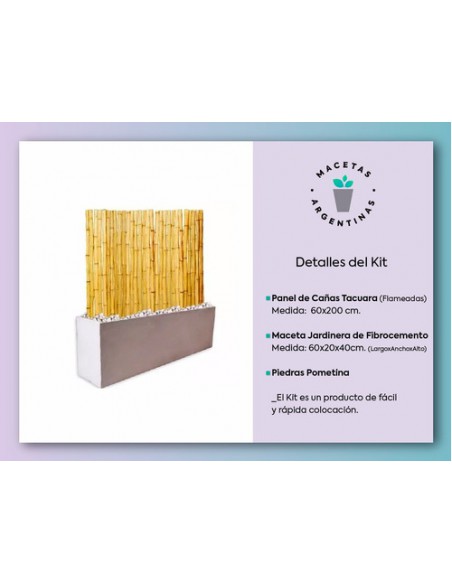 983168-MLA27431917962_052018,Kit Panel Cañas 2m Bambu Maceta Fibrocemento 60 Cm 1ºcalidad