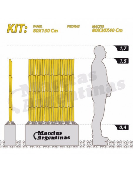 805813-MLA31062461875_062019,Kit Panel De Cañas 1,5m. Tacuara Maceta Fibrocemento 80 Cm