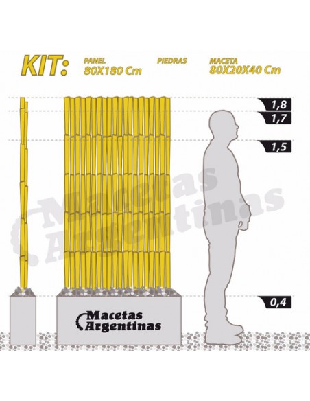 612760-MLA26126936050_102017,Kit Panel De Bambu 1,8m Maceta Fibrocemento 80cm Deco/diseño