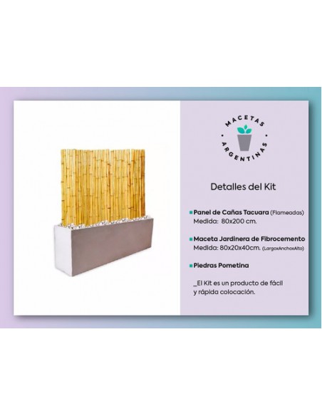 949869-MLA41095894056_032020,Kit Panel Cañas 2m Bambu Tacuara Maceta Fibrocemento 80 Cm